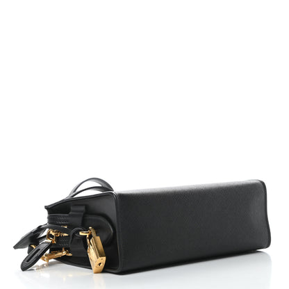 Prada Saffiano City Calfskin Esplanade Crossbody Bag Black Talco 4 of 11