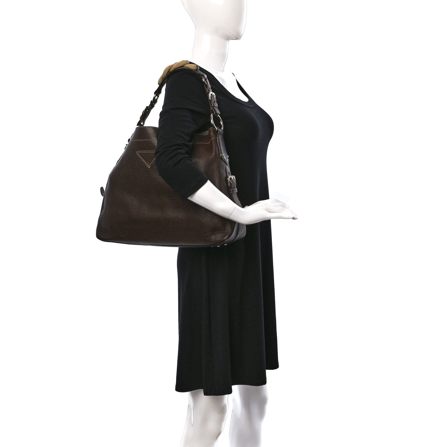 Prada Vitello Daino Rope Knotted Hobo Brown 2 of 8