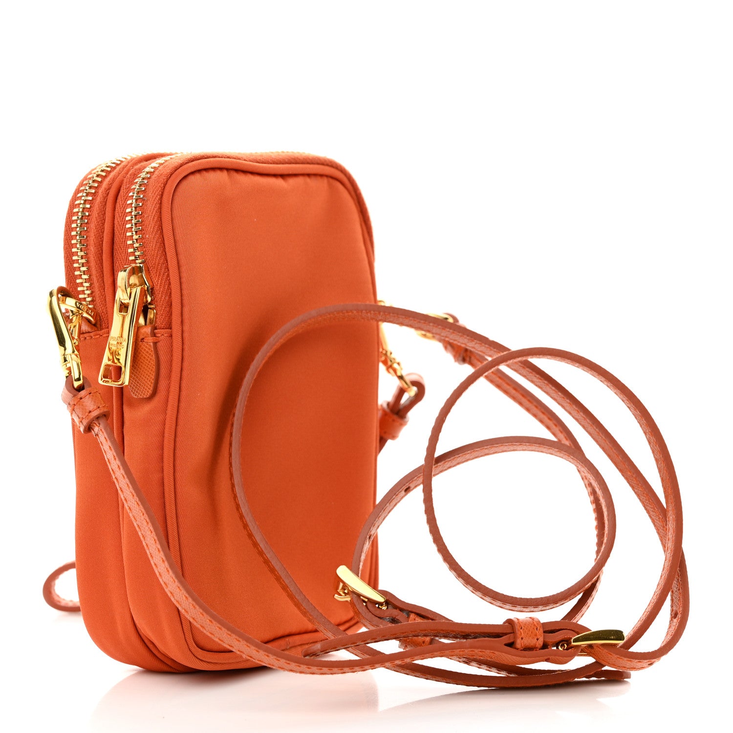 Prada Tessuto Nylon Double Zip Phone Case Crossbody Bag Papaya 3 of 10