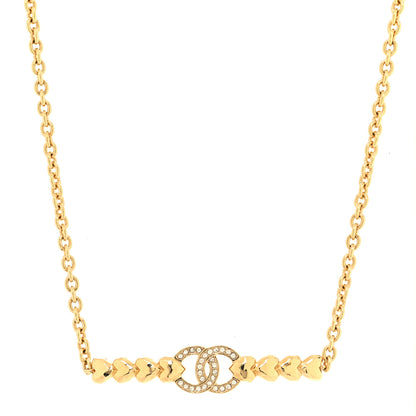 Chanel Crystal CC Heart Link Choker Necklace Gold 1 of 4