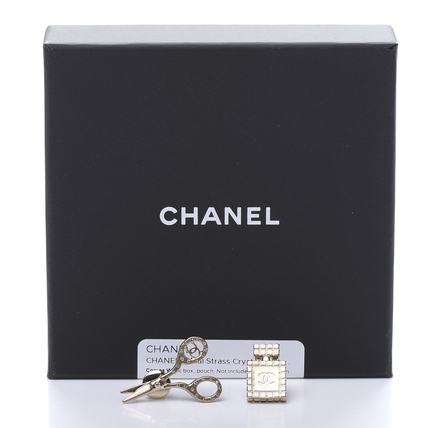 Metal Strass Crystal Quilted CC Scissors Perfume Brooch Set Gold