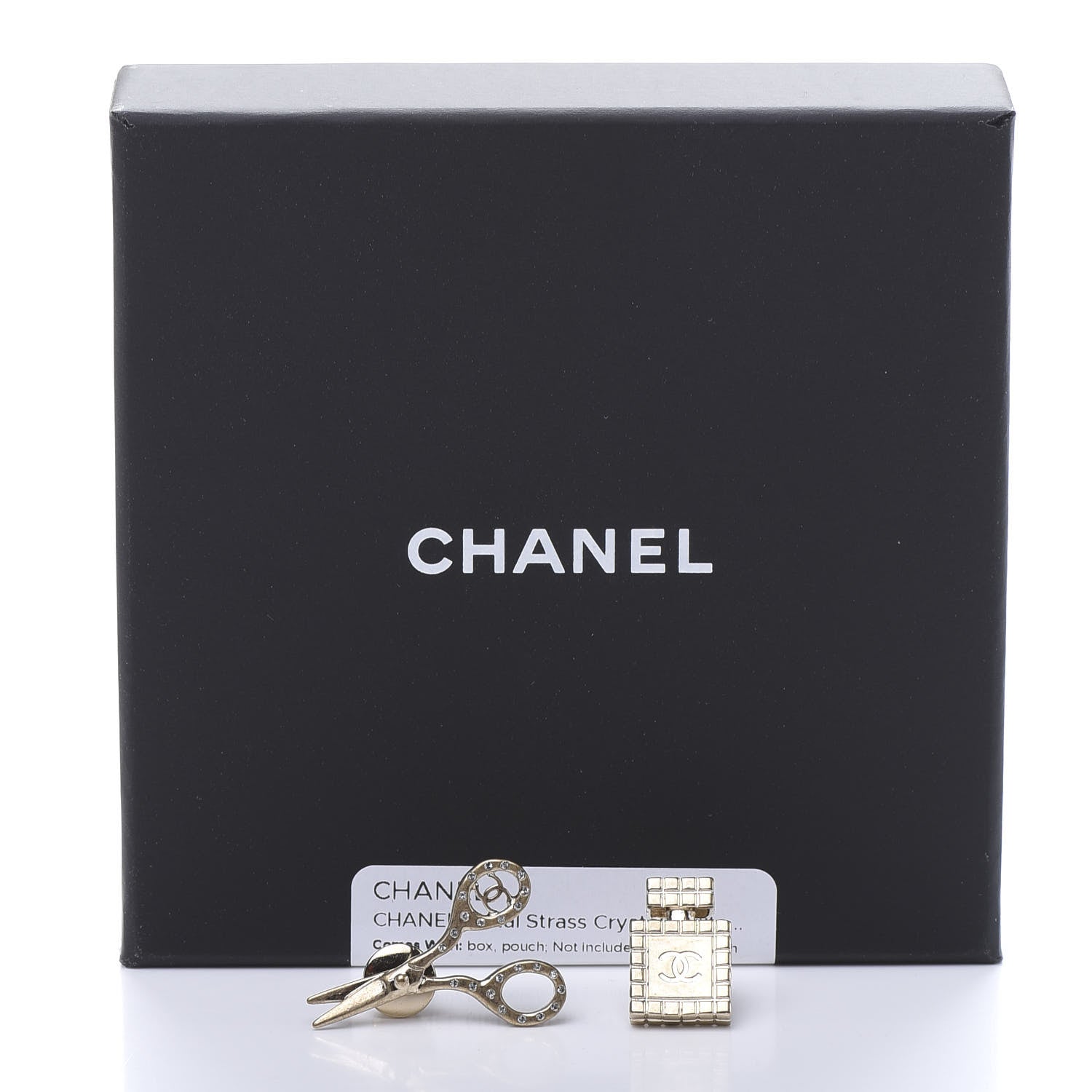 Chanel Metal Strass Crystal Quilted CC Scissors Perfume Brooch Set Gold 4 of 4