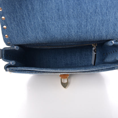 Valentino Garavani Denim Butterfly Embroidered Rockstud Shoulder Flap Messenger Bag Light Denim 4 of 8