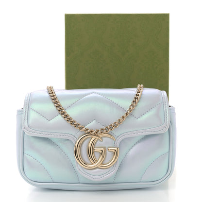 Gucci Iridescent Nappa Chevron Matelasse Super Mini GG Marmont Shoulder Bag Iridescent Snow Light Blue 11 of 11
