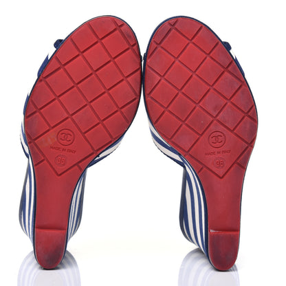 Chanel Canvas Striped Wedge Sandals 36 Red Navy Blue 5 of 13