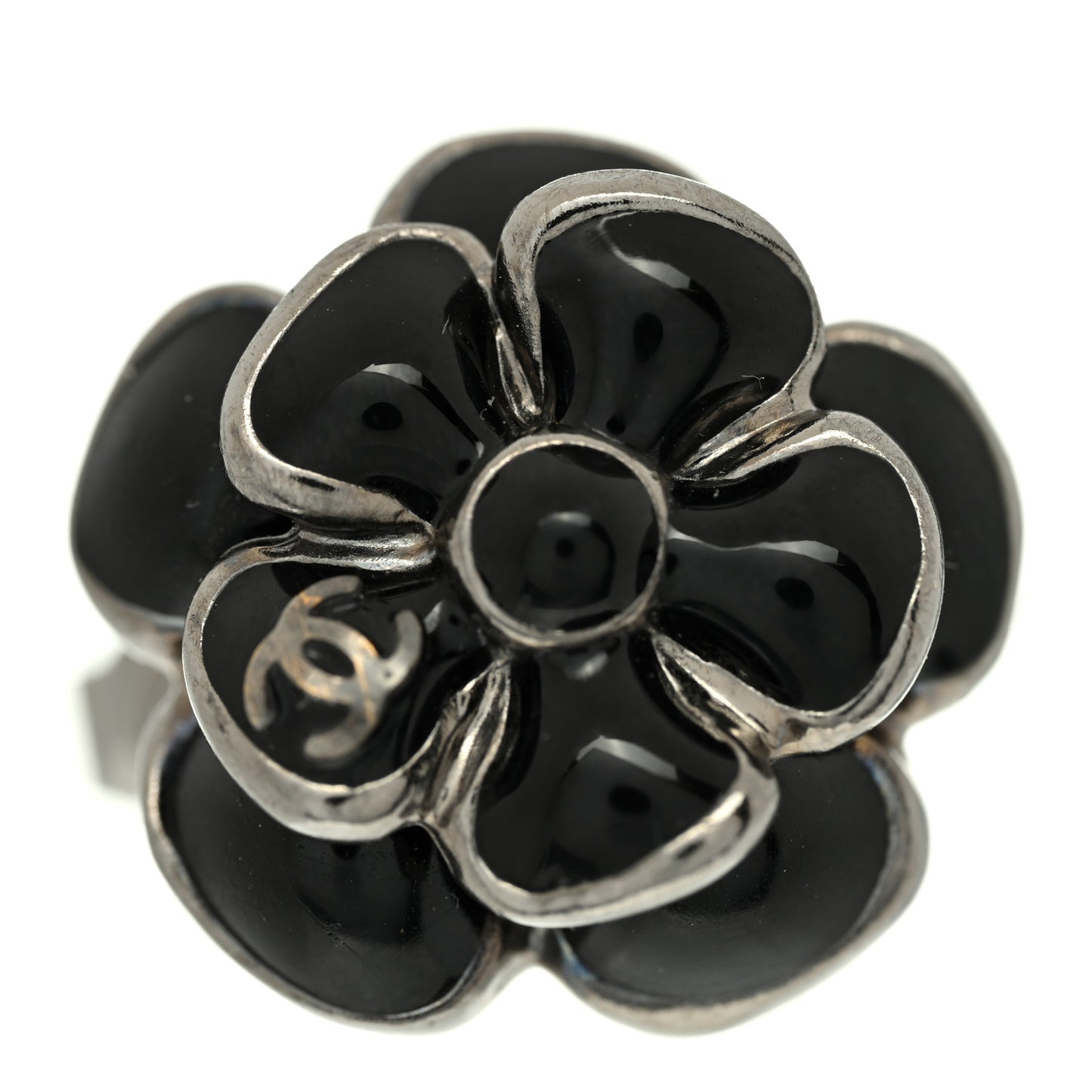 Enamel Ruthenium CC Camellia Ring 53 6.25 Black