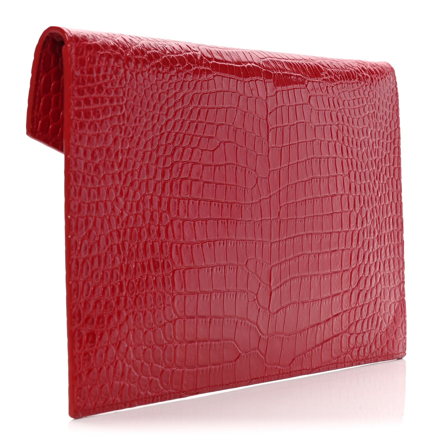 Calfskin Crocodile Embossed Uptown Monogram Clutch Rouge Eros