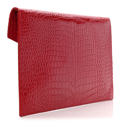 Saint Laurent Calfskin Crocodile Embossed Uptown Monogram Clutch Rouge Eros 3 of 6