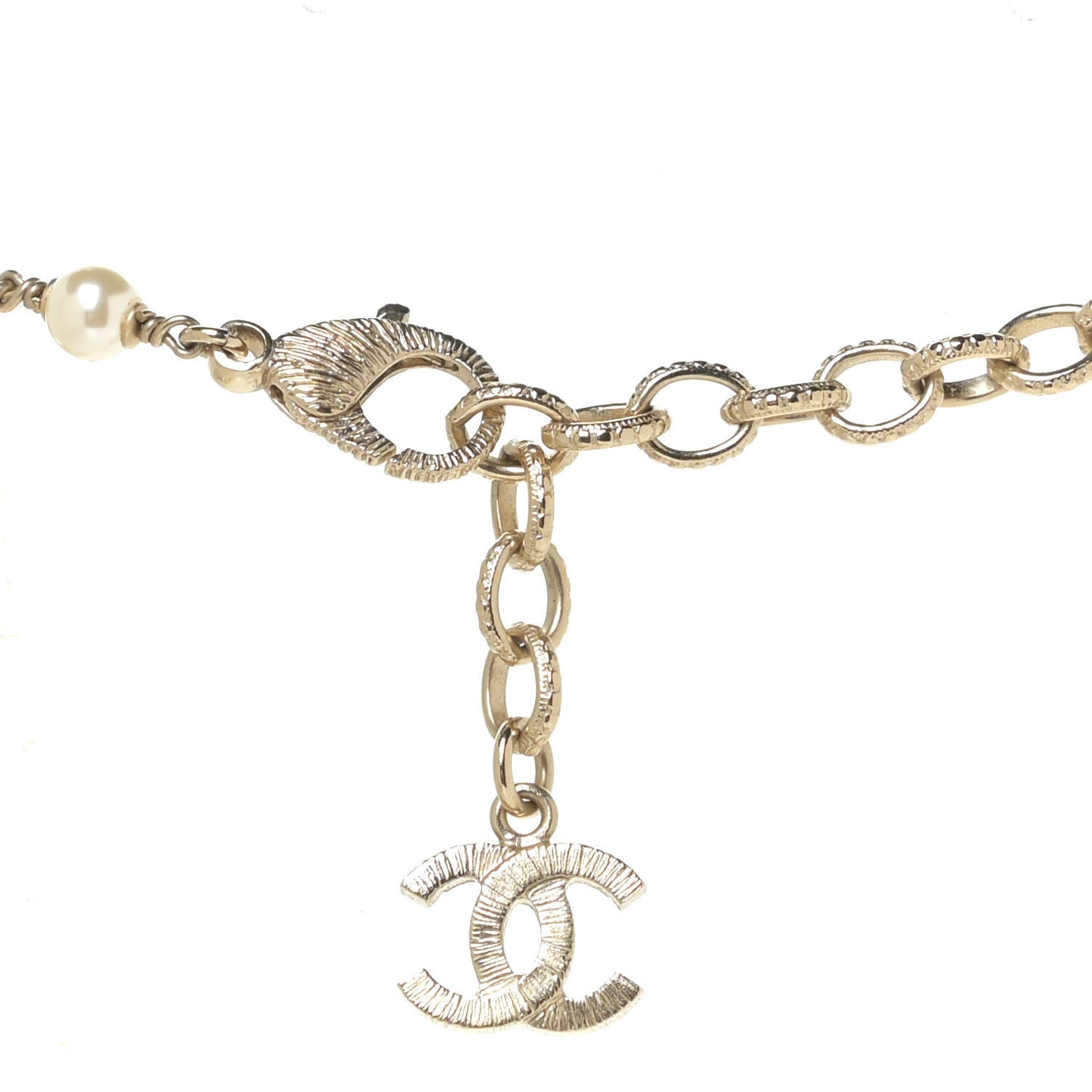 Crystal Baguette Pearl CC Cross Pendant Necklace Gold