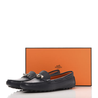 Hermes Epsom Womens Irving Driving Moccasin Loafers 37.5 Marine 9 of 9