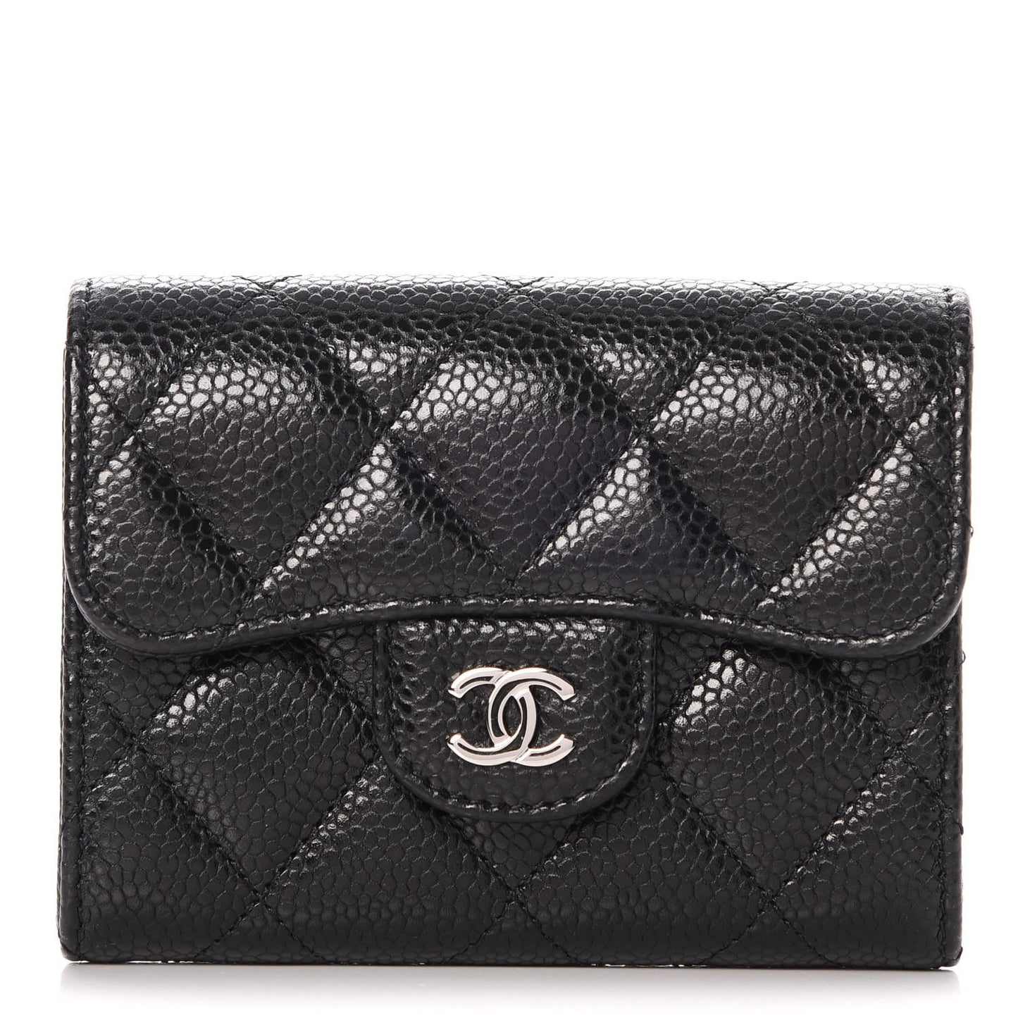 Caviar Quilted Flap Card Holder Wallet Black