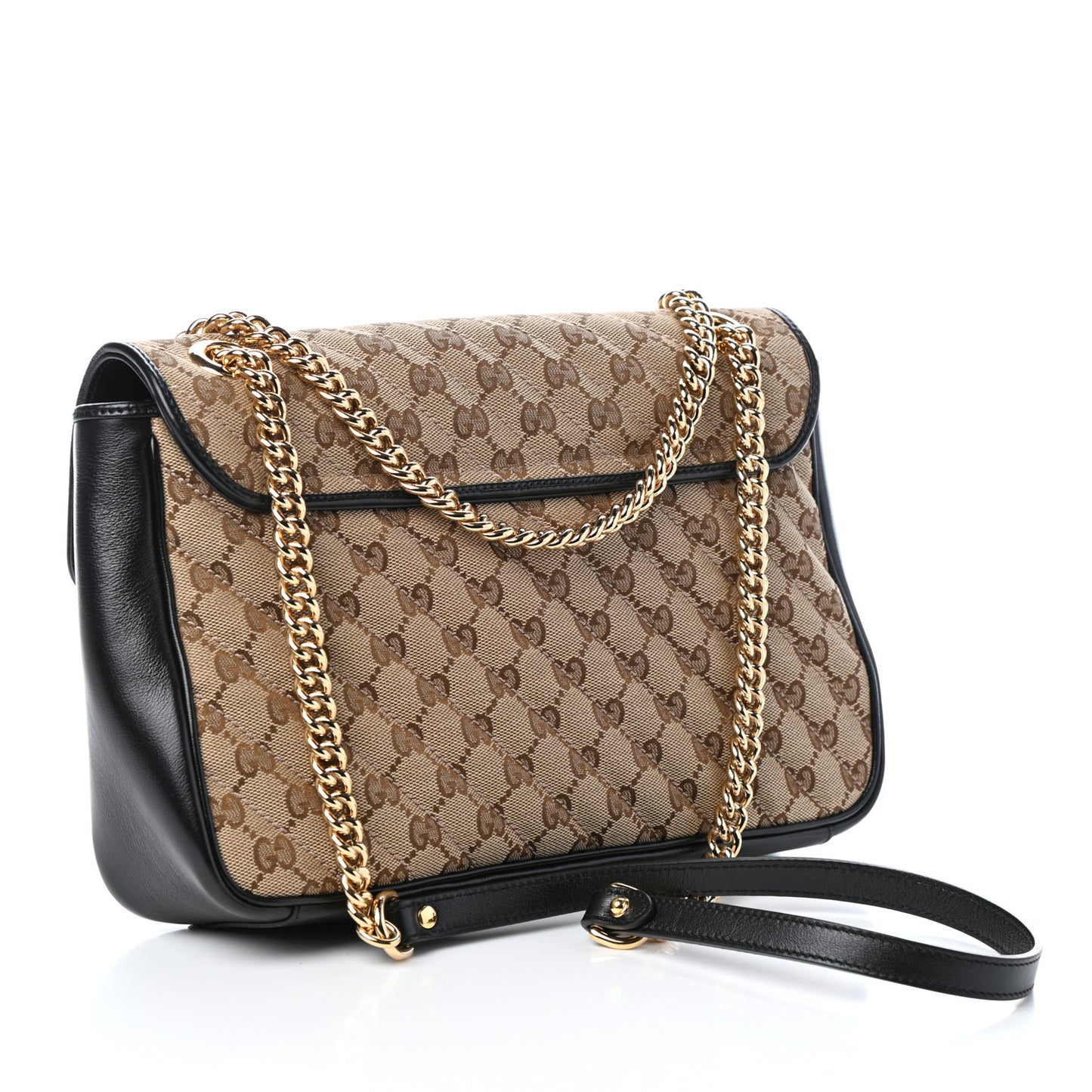 Monogram Azalea Calfskin Matelasse Diagonal Medium GG Marmont Shoulder Bag Beige Ebony Black