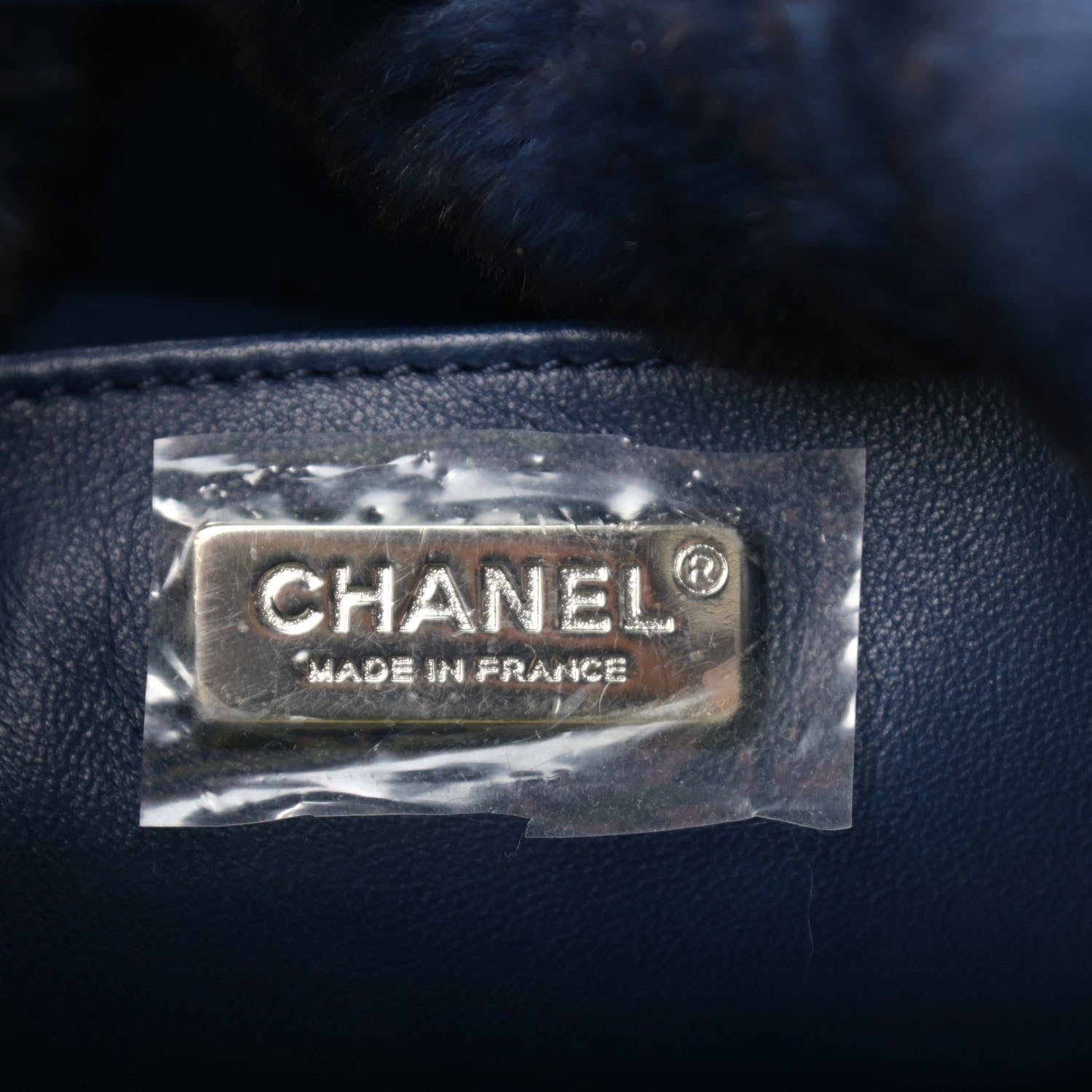 Chanel Rabbit Fur Quilted Pattern Shopping Tote Navy 7 of 9