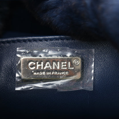 Chanel Rabbit Fur Quilted Pattern Shopping Tote Navy 7 of 9
