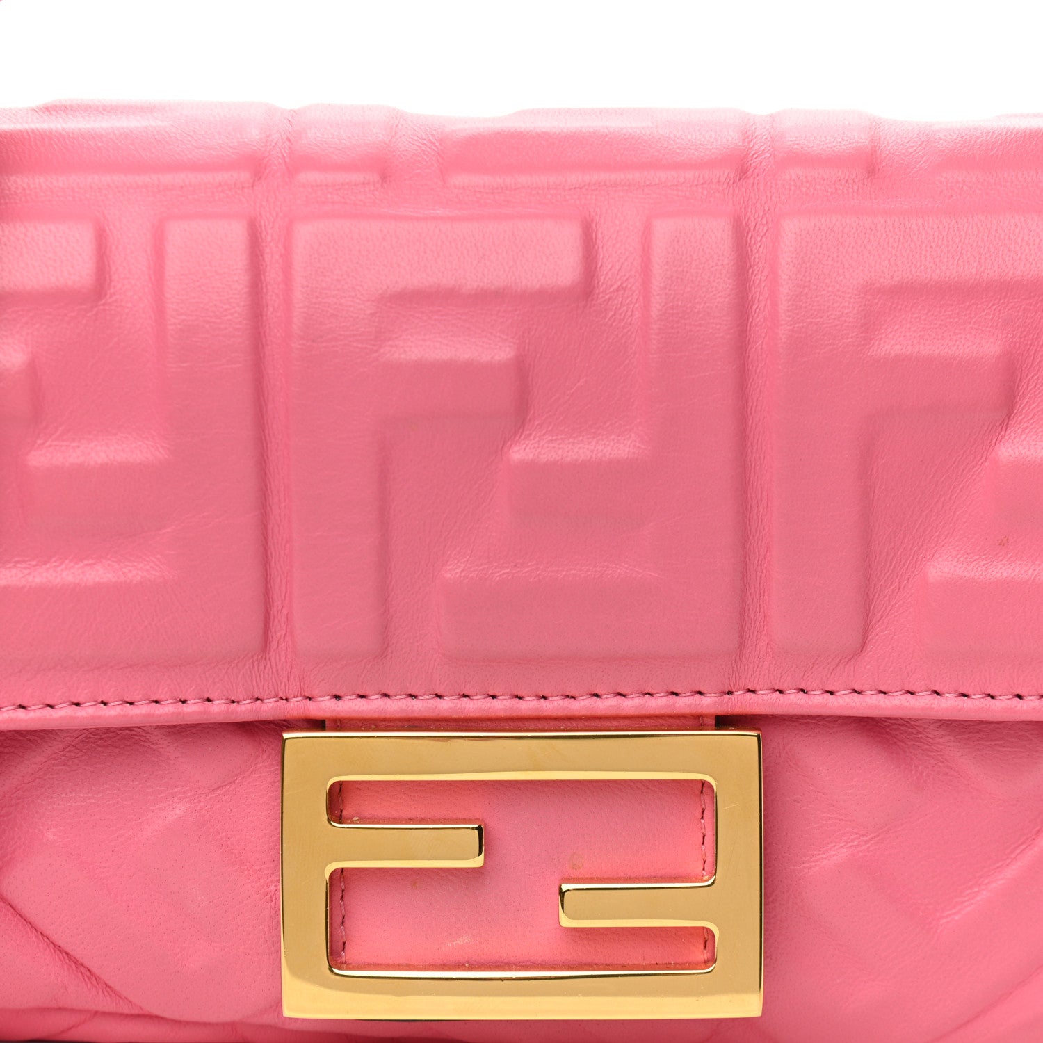 Fendi Nappa FF 1974 Embossed Mini Baguette Rosa Fluo 9 of 17