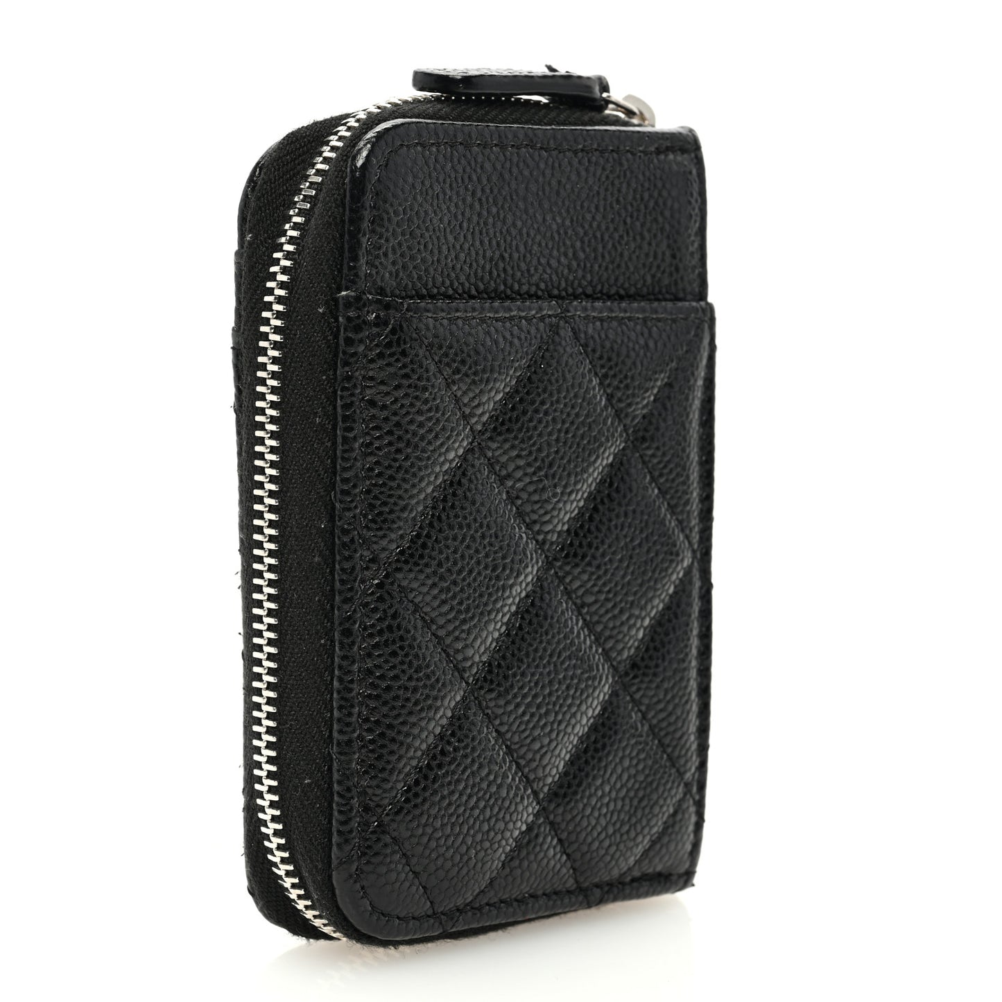 Caviar Quilted Zip Card Holder Black
