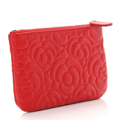 Chanel Goatskin Camellia Embossed Cosmetic Pouch Red 3 of 8
