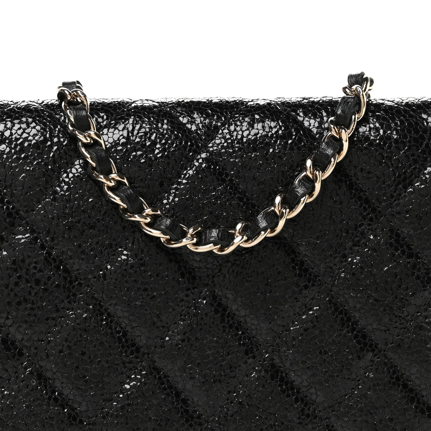 Chanel Crackled Patent Calfskin Quilted Pearl Wallet On Chain WOC Black 9 of 13
