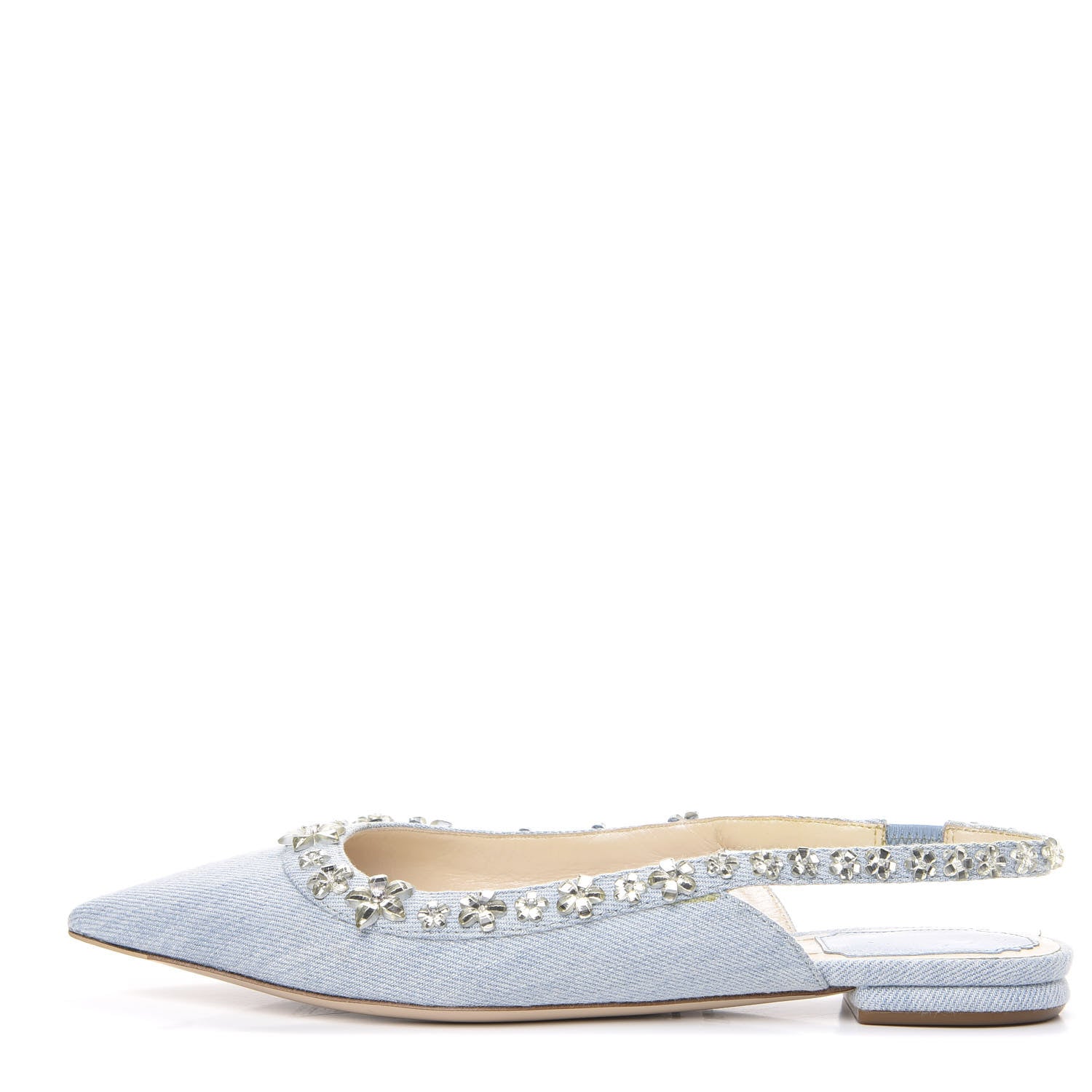 Christian Dior Denim Crystal Garland Flat Slingback 37.5 Celeste 1 of 11