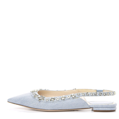 Christian Dior Denim Crystal Garland Flat Slingback 37.5 Celeste 1 of 11