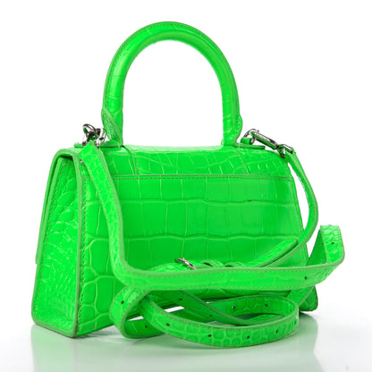 Balenciaga Shiny Calfskin Crocodile Embossed Hourglass Top Handle Bag XS Fluo Green 3 of 11