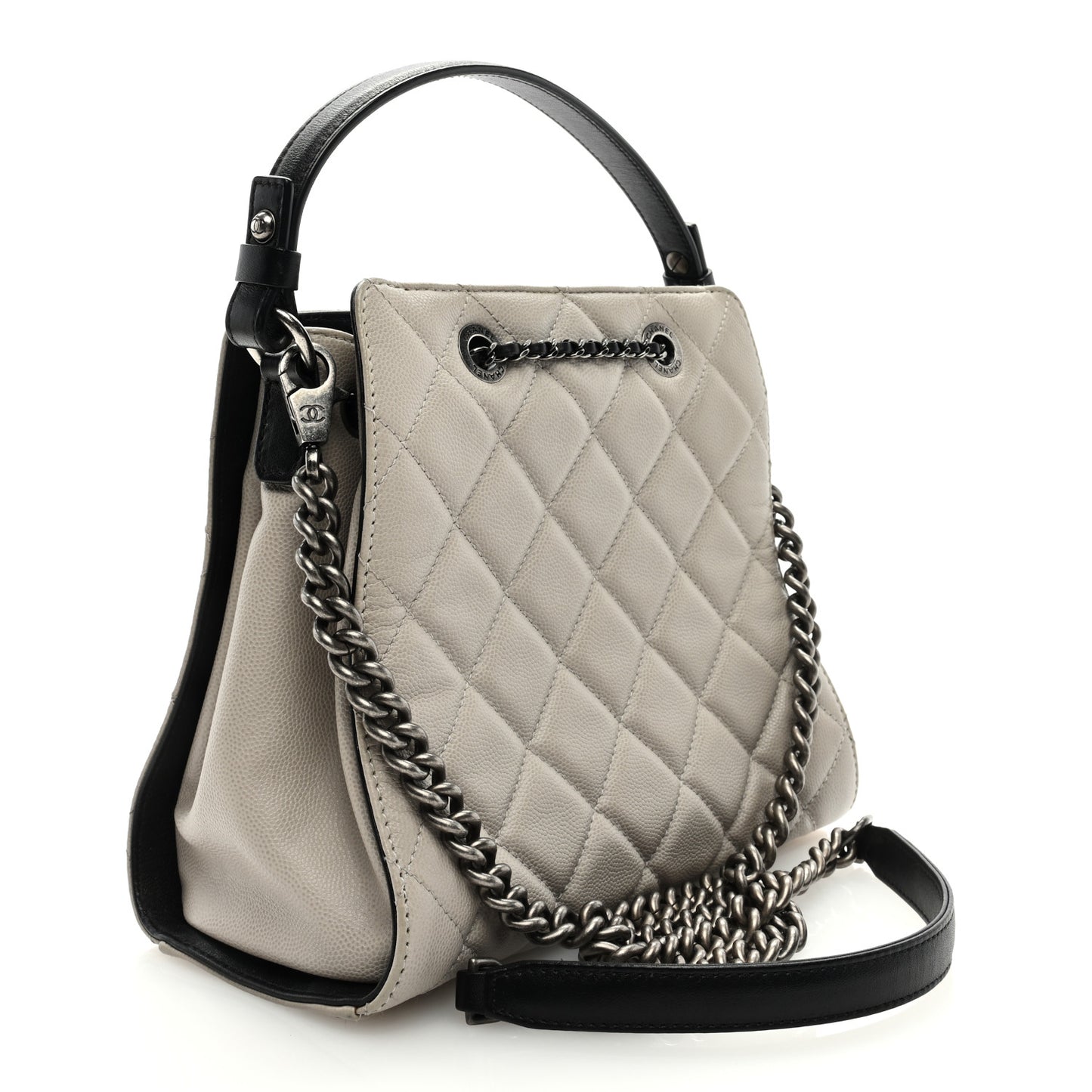 Caviar Quilted Small CC Bucket Bag Grey