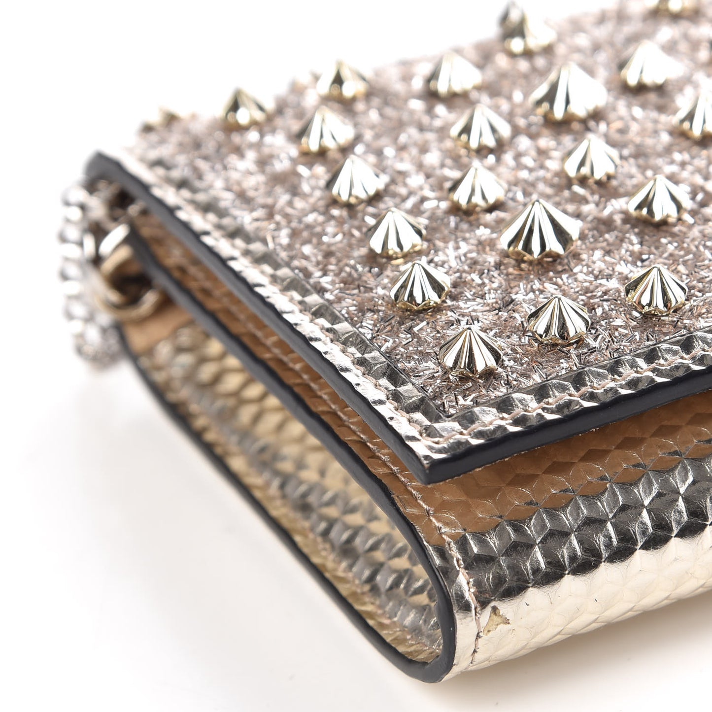 Patent Calfskin Pearl Boudoir Glitter Chain Wallet Platinum