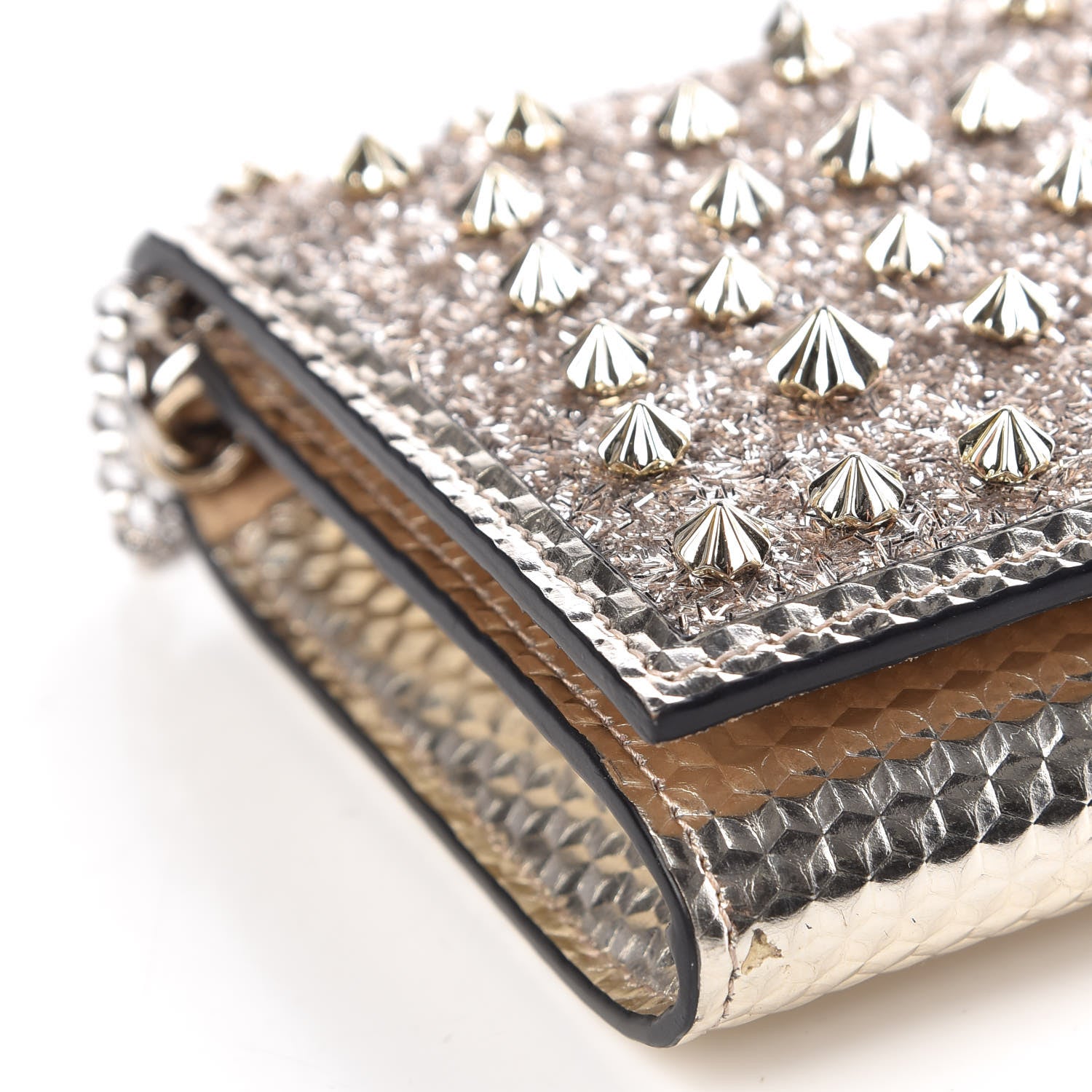 Christian Louboutin Patent Calfskin Pearl Boudoir Glitter Chain Wallet Platinum 10 of 11