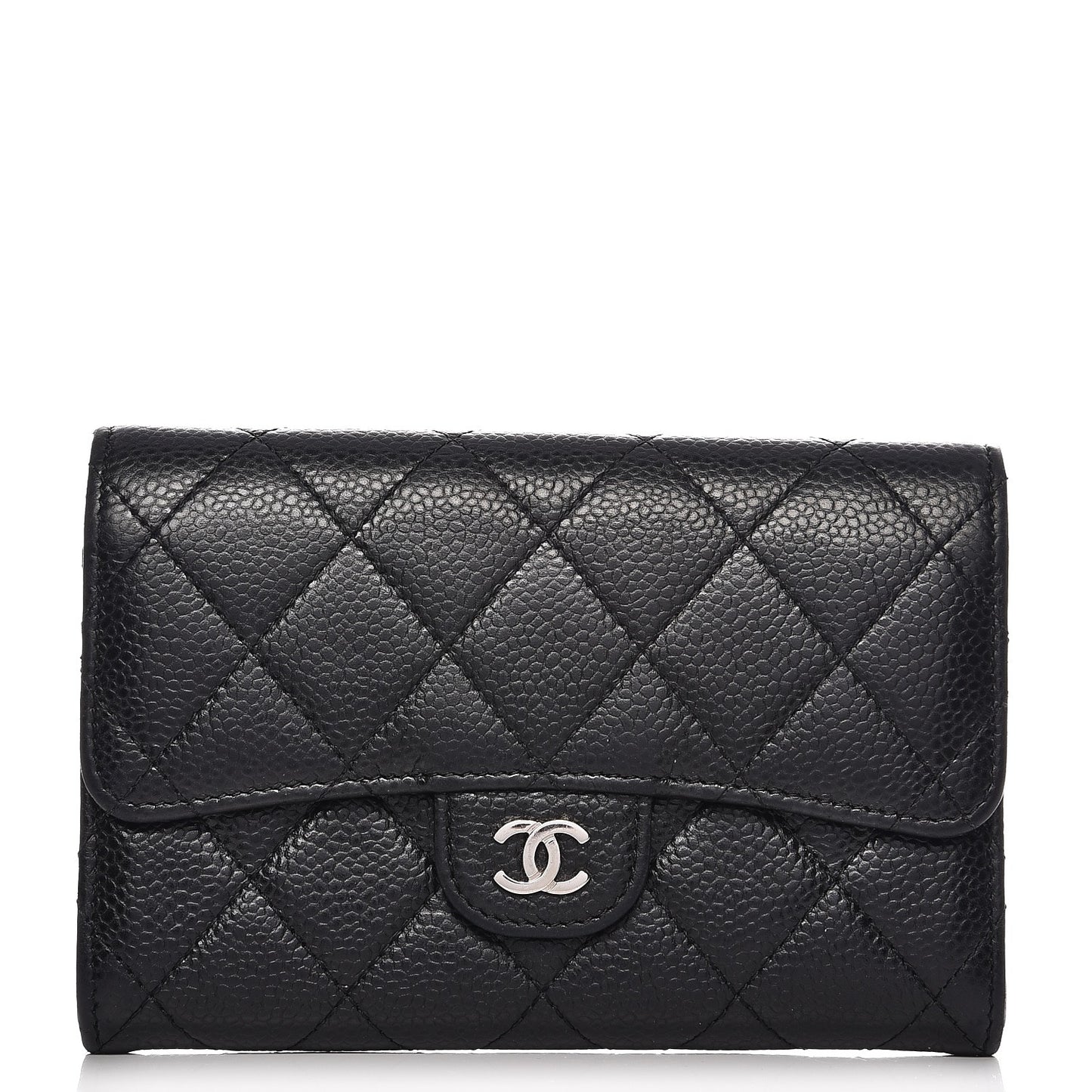 Caviar Quilted Small Flap Wallet Black