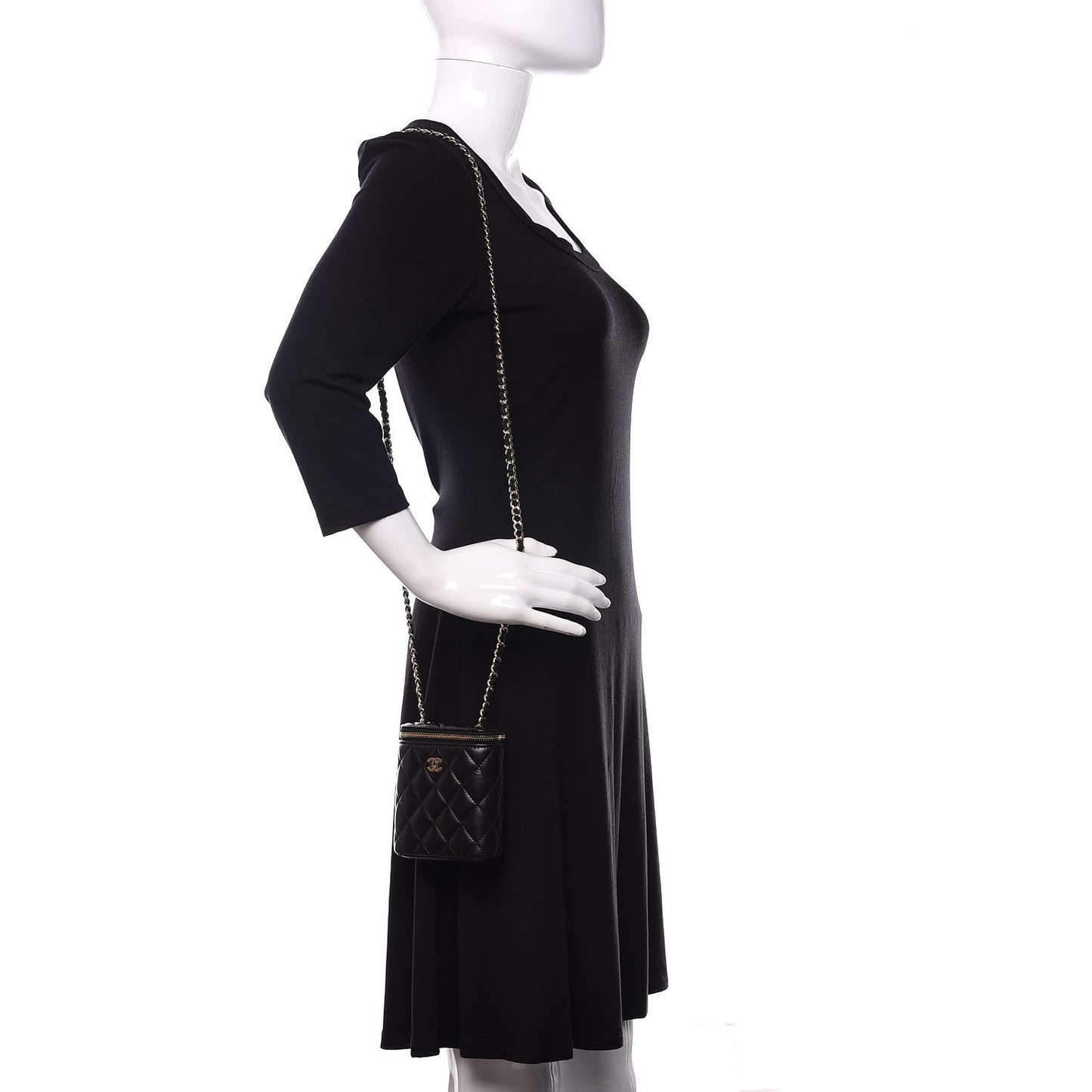 Lambskin Quilted Small Vertical Coco Beauty Vanity Case With Chain Black