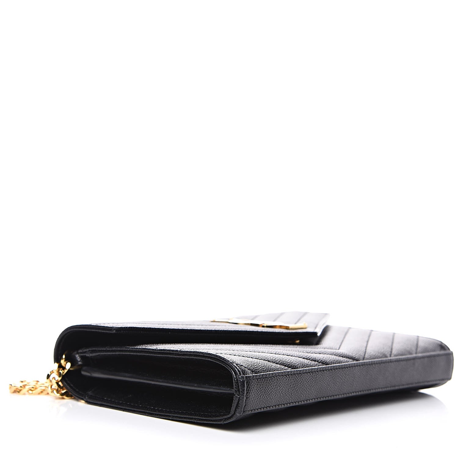 Saint Laurent Grain De Poudre Matelasse Chevron Monogram Chain Wallet Black 4 of 13