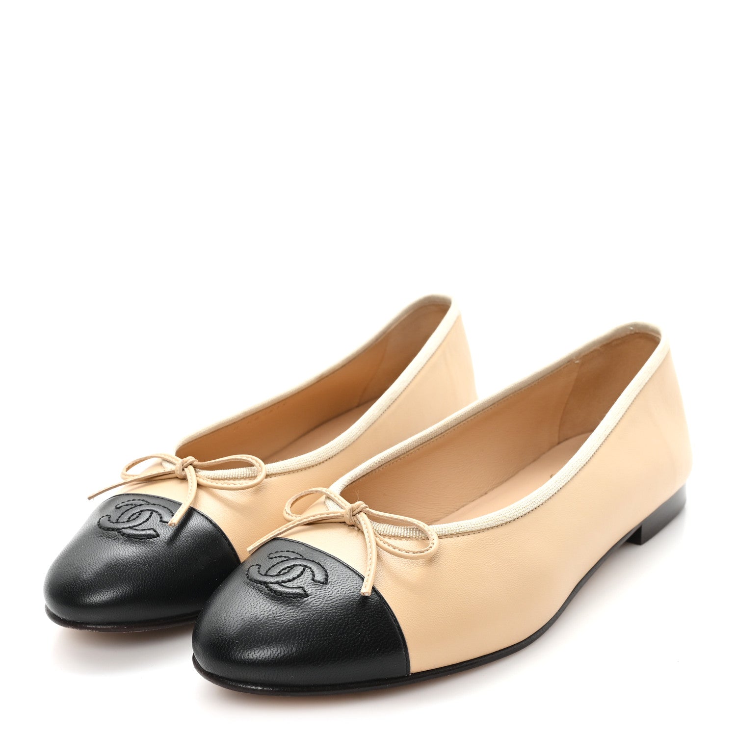 Chanel Lambskin Cap Toe CC Ballerina Flats 40.5 Beige Black 4 of 10
