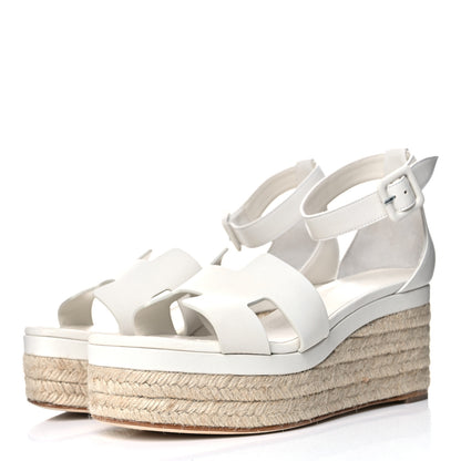 Hermes Goatskin Elda Espadrille Wedge Sandals 40 White 3 of 9