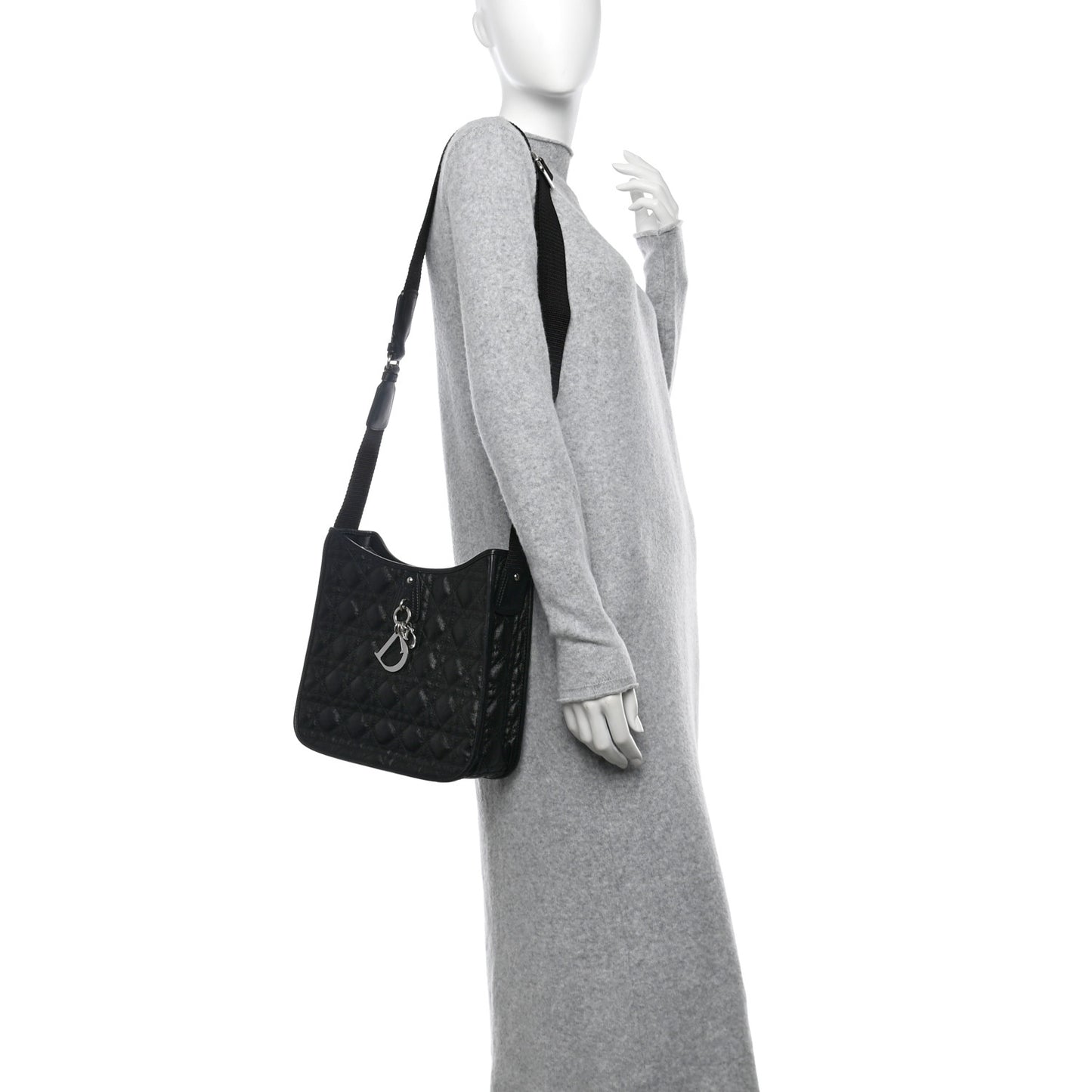 Coated Canvas Cannage Crossbody Bag Black