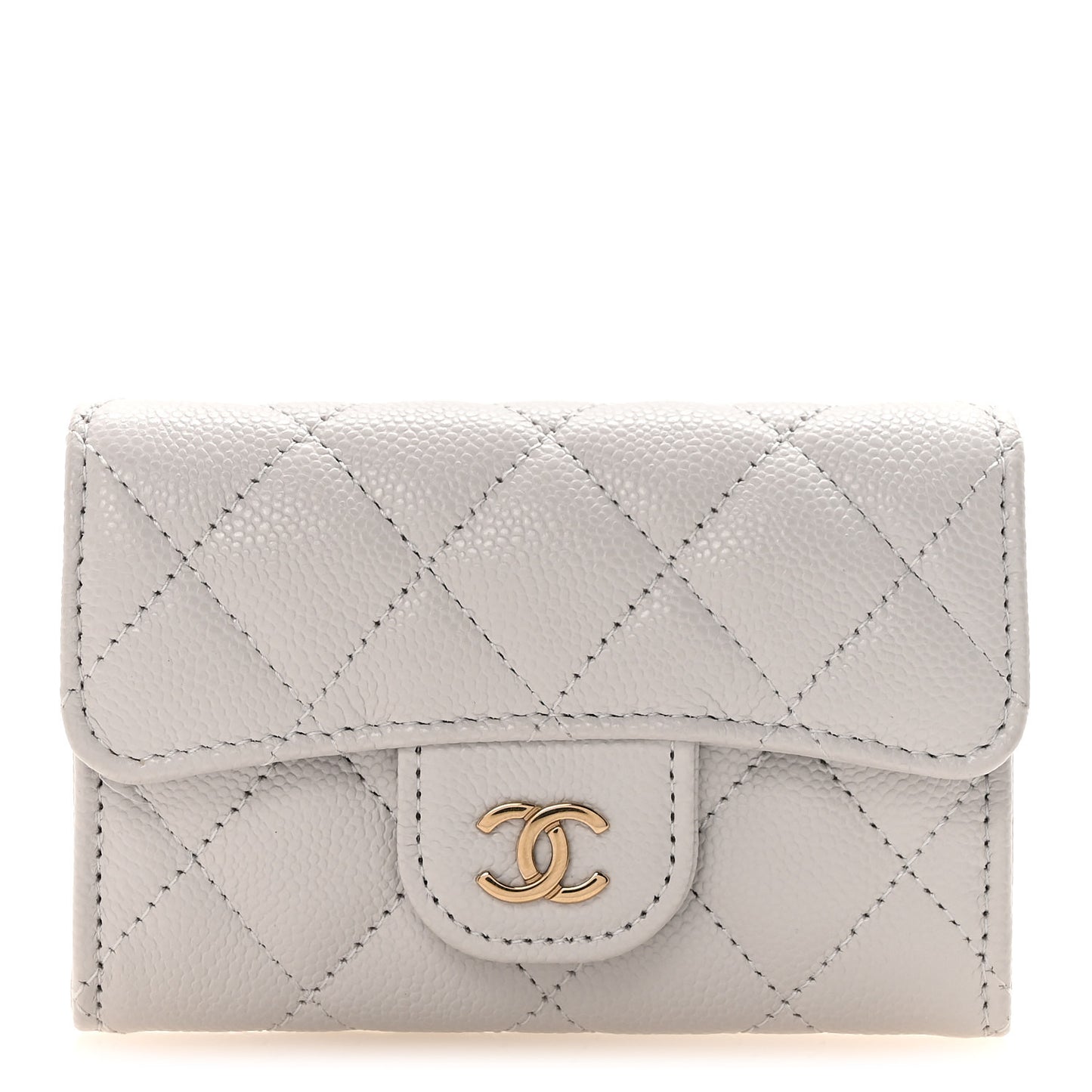 Caviar Quilted Flap Card Holder Wallet Light Grey
