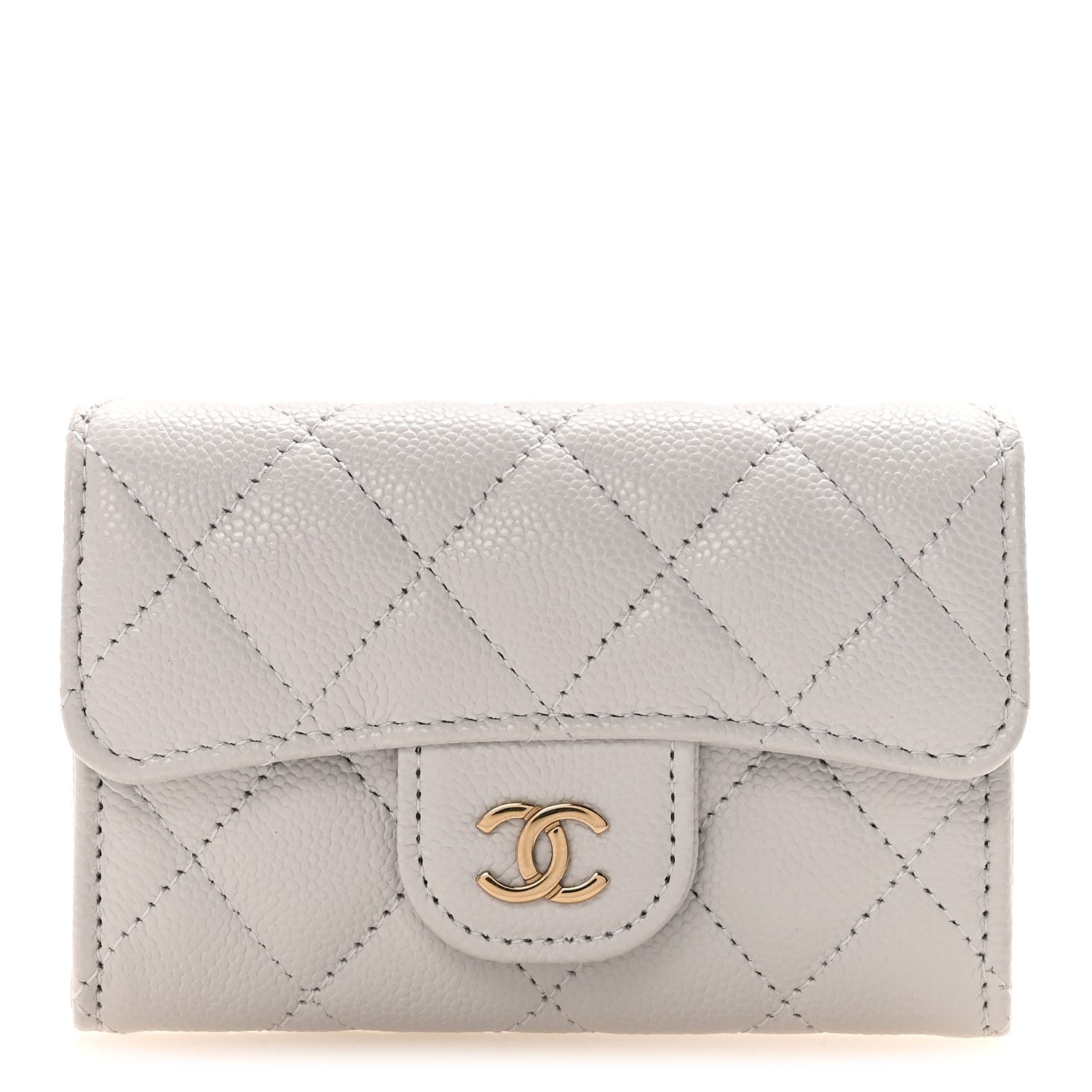 Chanel Caviar Quilted Flap Card Holder Wallet Light Grey 1 of 9