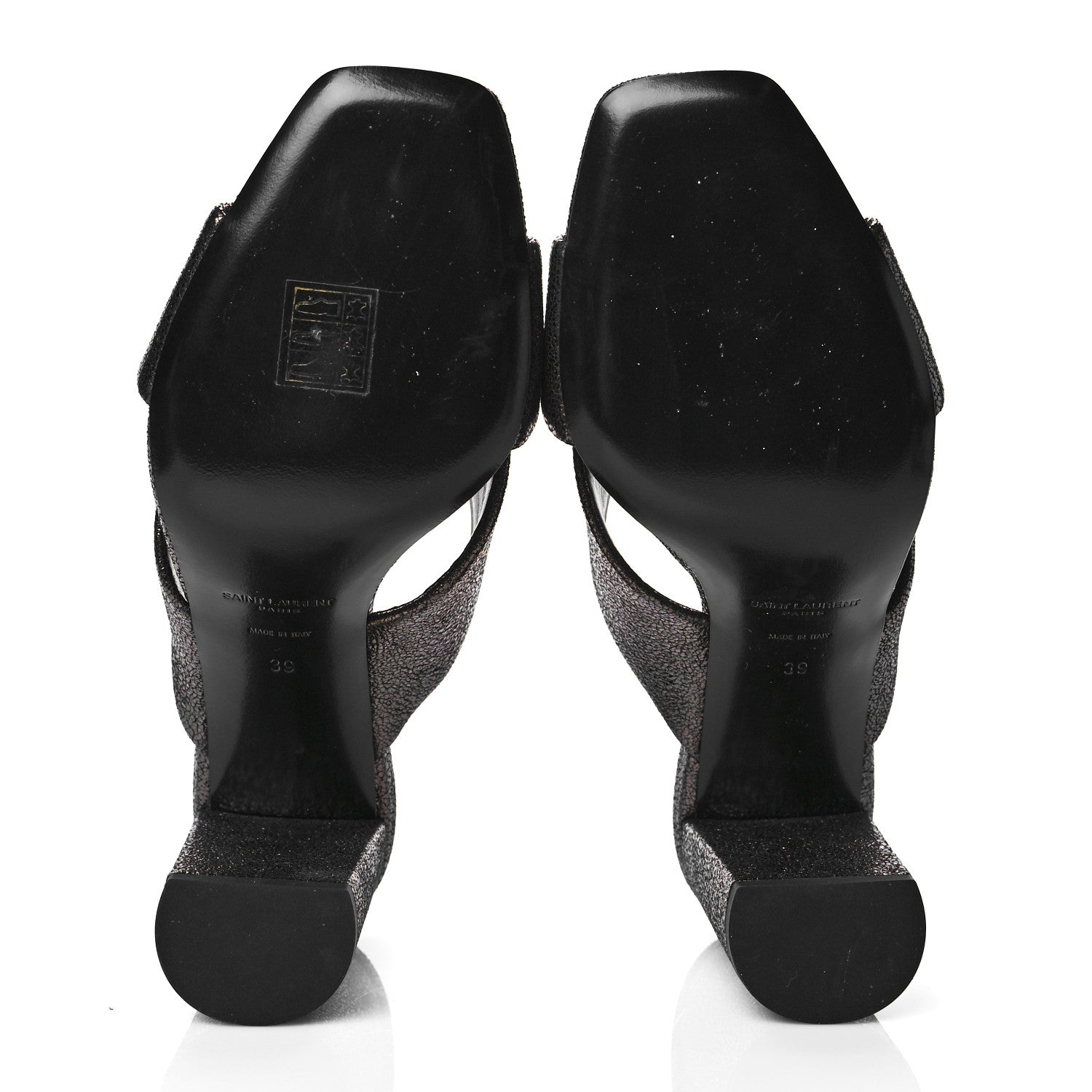 Saint Laurent Metallic Supercrack Calfskin LouLou 95 Mule Sandals 39 Nero Gun Metal 6 of 10