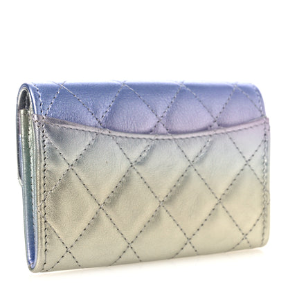 Chanel Gradient Metallic Calfskin Quilted Flap Card Holder Wallet Silver Blue Yellow Purple 3 of 10