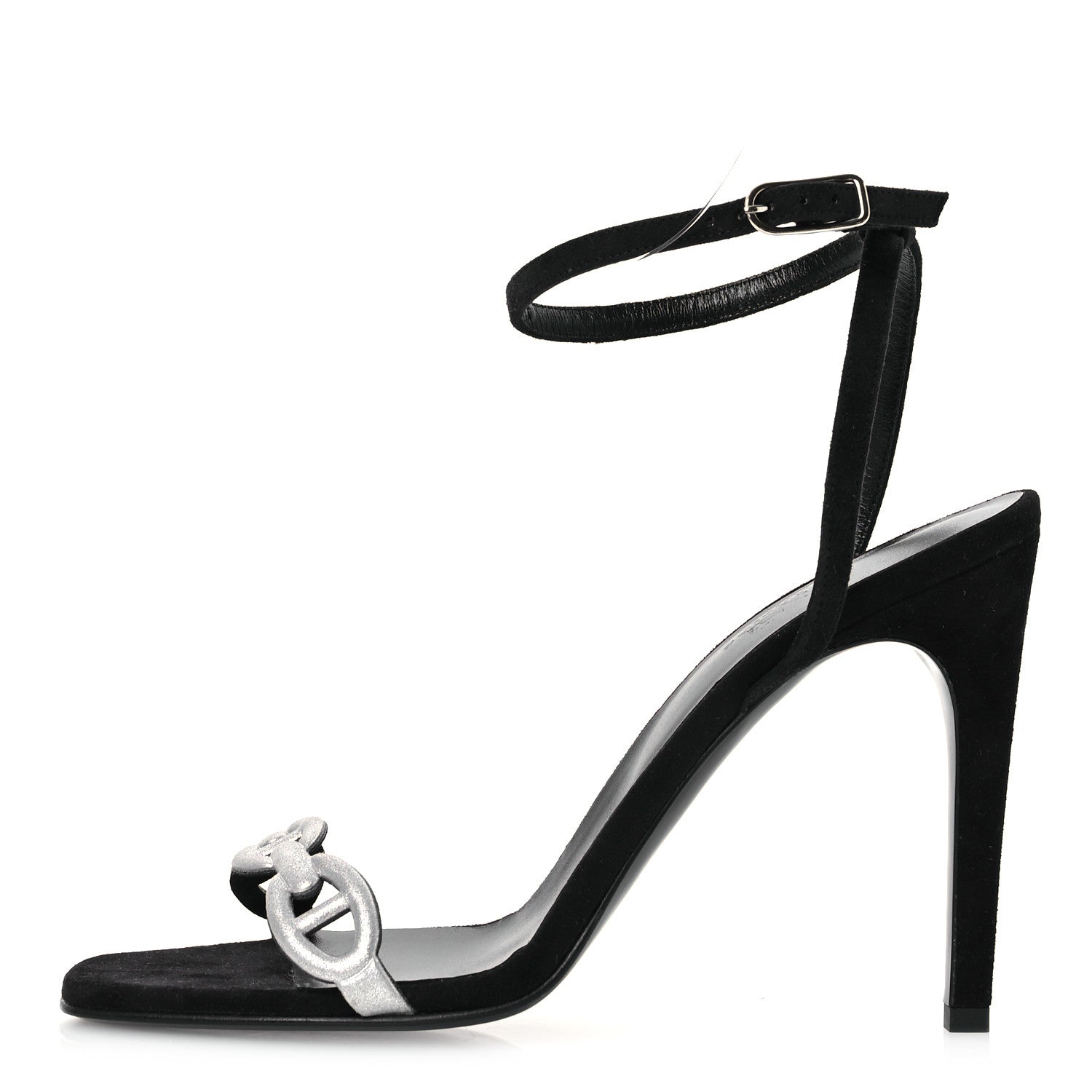 Hermes Metallic Suede Goatskin Luz 105 Sandals 40 Black Gris Argente 1 of 13