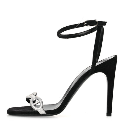 Hermes Metallic Suede Goatskin Luz 105 Sandals 40 Black Gris Argente 1 of 13