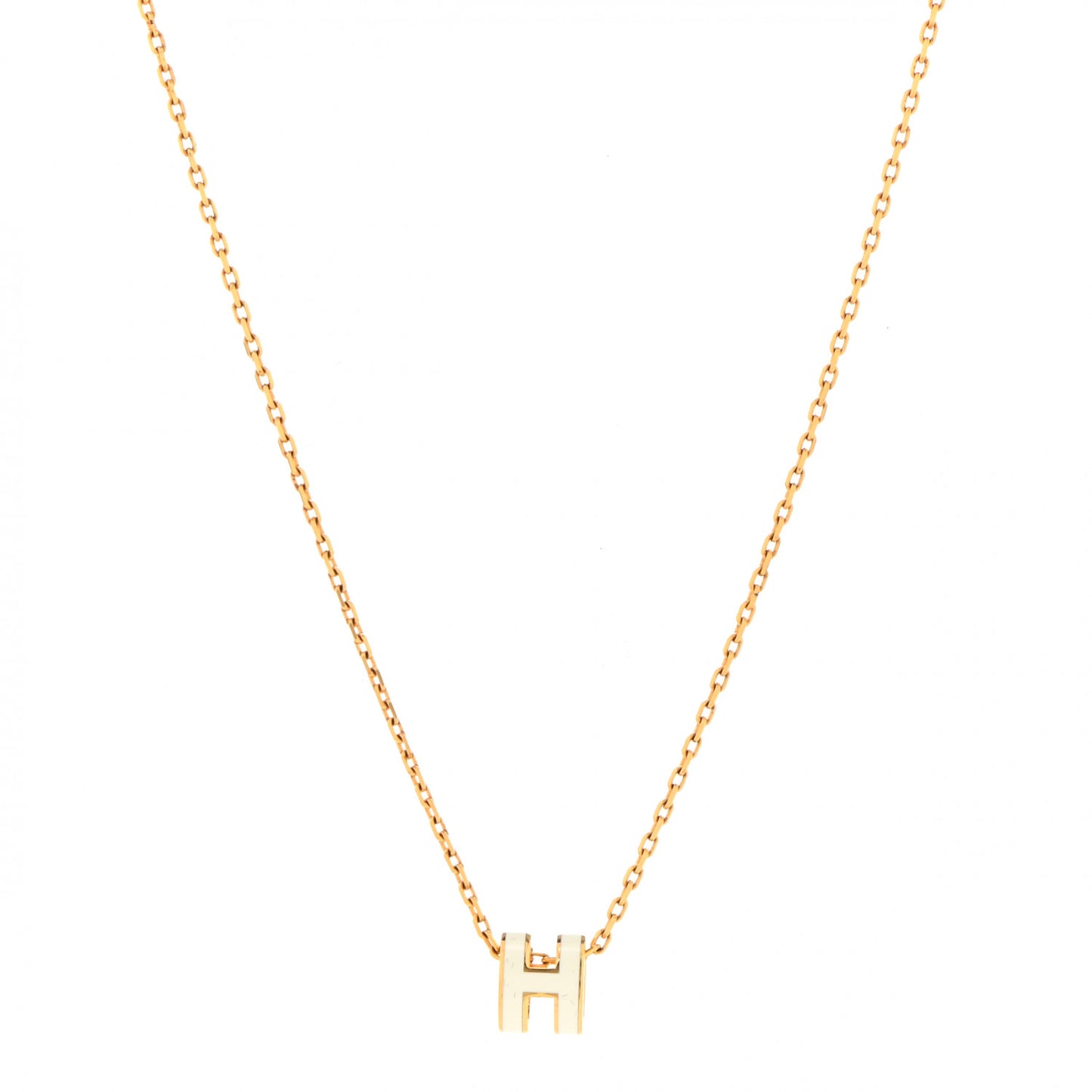 Lacquered Gold Mini Pop H Pendant Necklace White