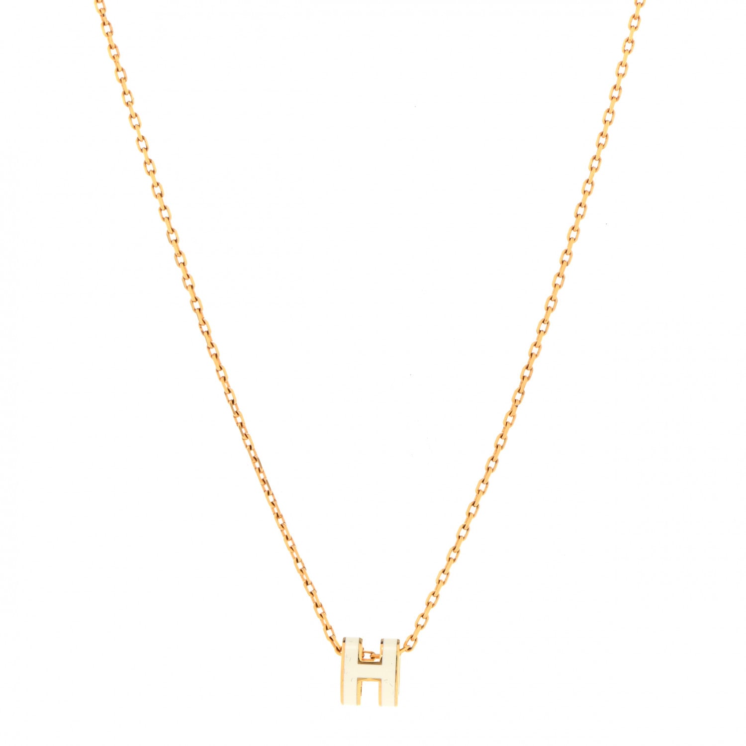 Hermes Lacquered Gold Mini Pop H Pendant Necklace White 1 of 7