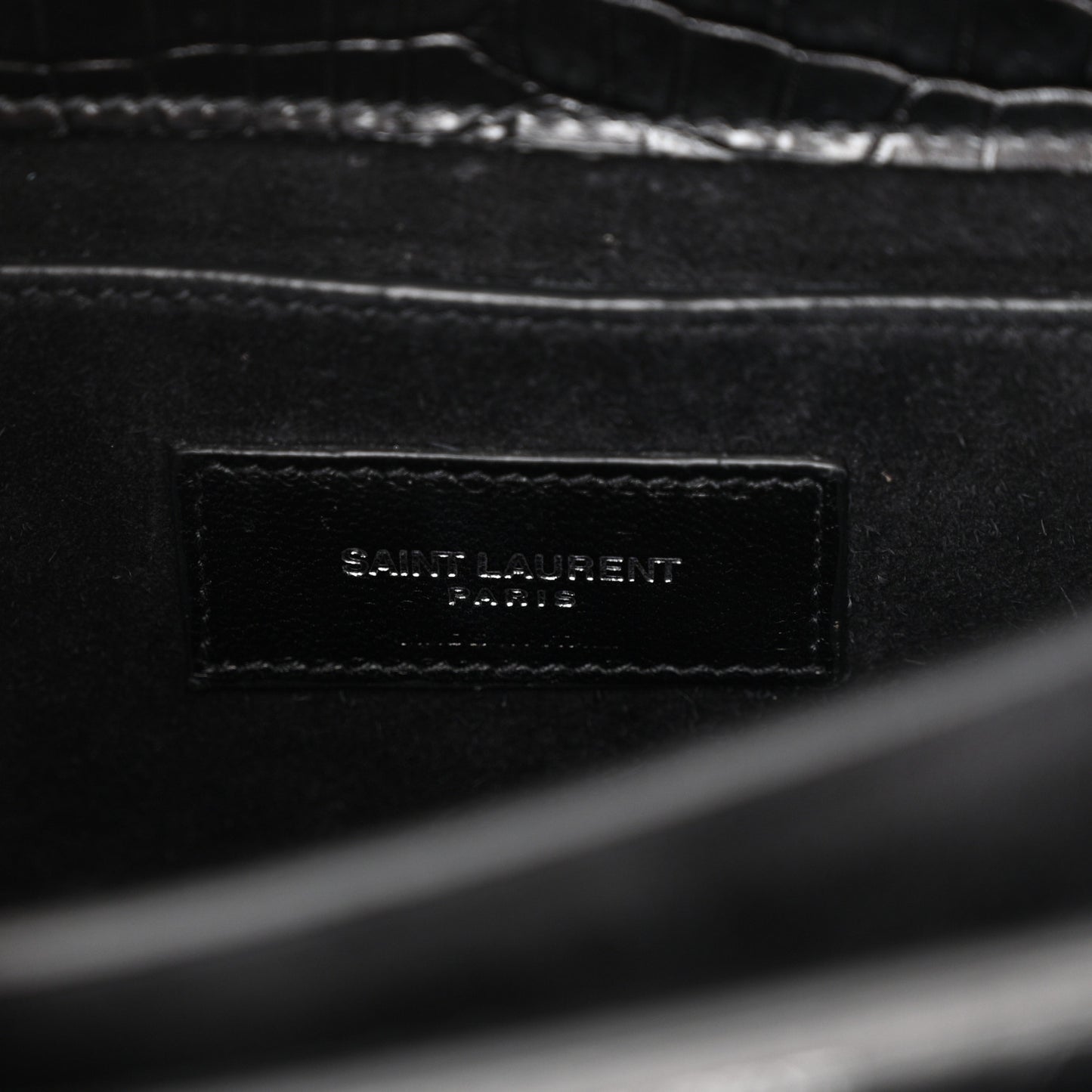 Calfskin Crocodile Embossed Medium Monogram Sunset Black