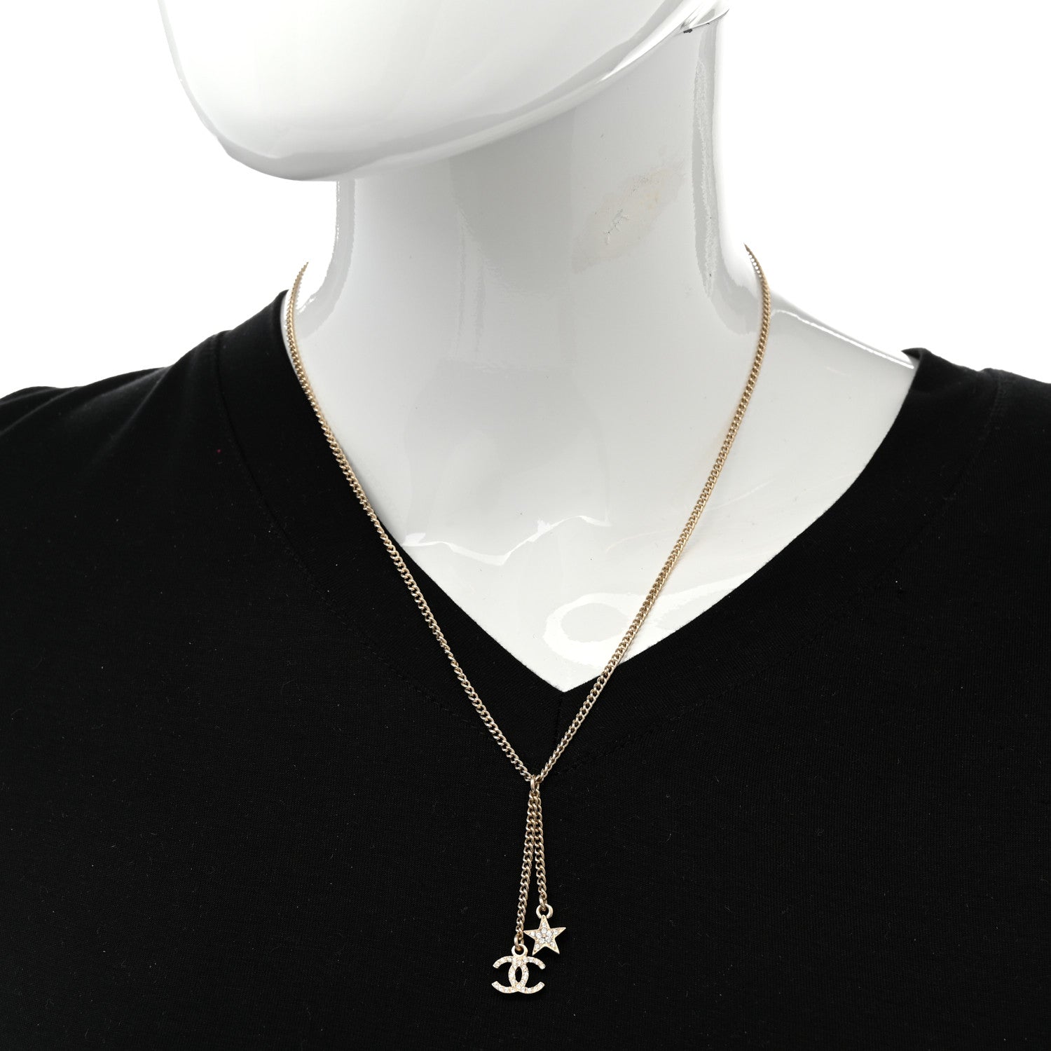 Chanel Pearl Crystal CC Star Necklace Gold 2 of 6