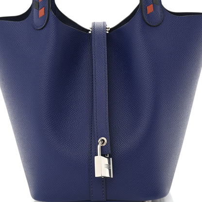 Hermes Epsom Tressage De Cuir Picotin Lock 18 PM Bleu Encre Brique Black 8 of 10