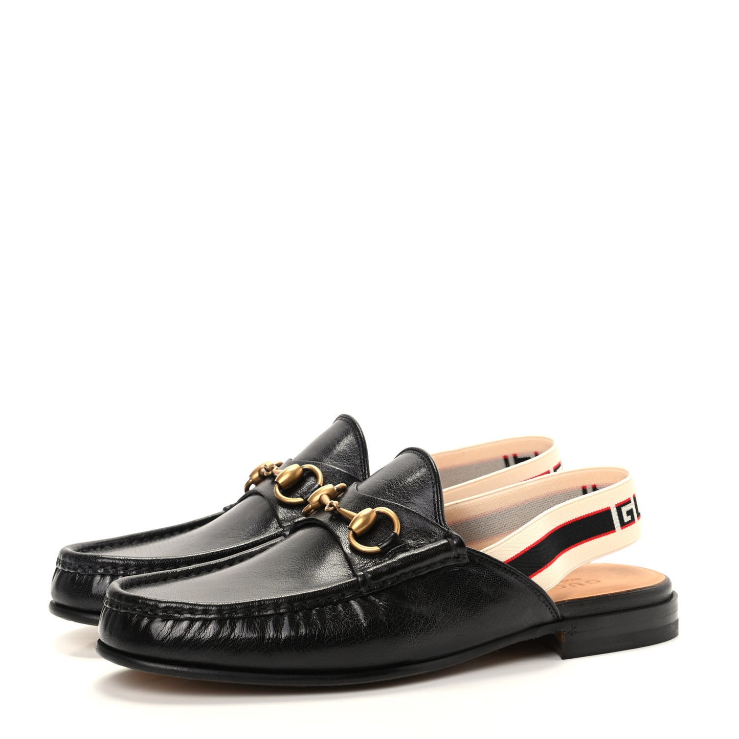 Goatskin Stripe Mens Horsebit Slingback Slippers 7 Black