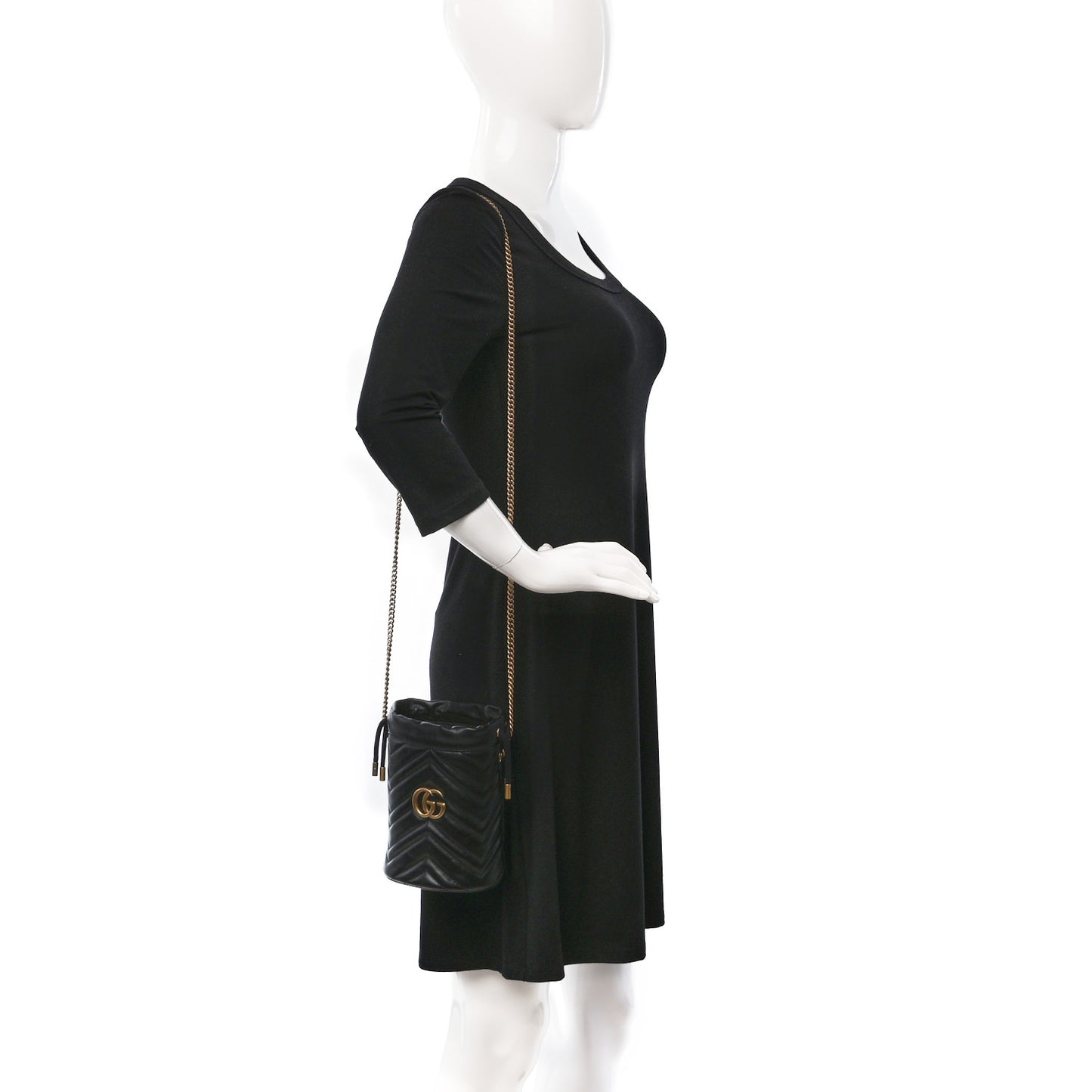 Calfskin Matelasse Mini GG Marmont 2.0 Bucket Bag Black