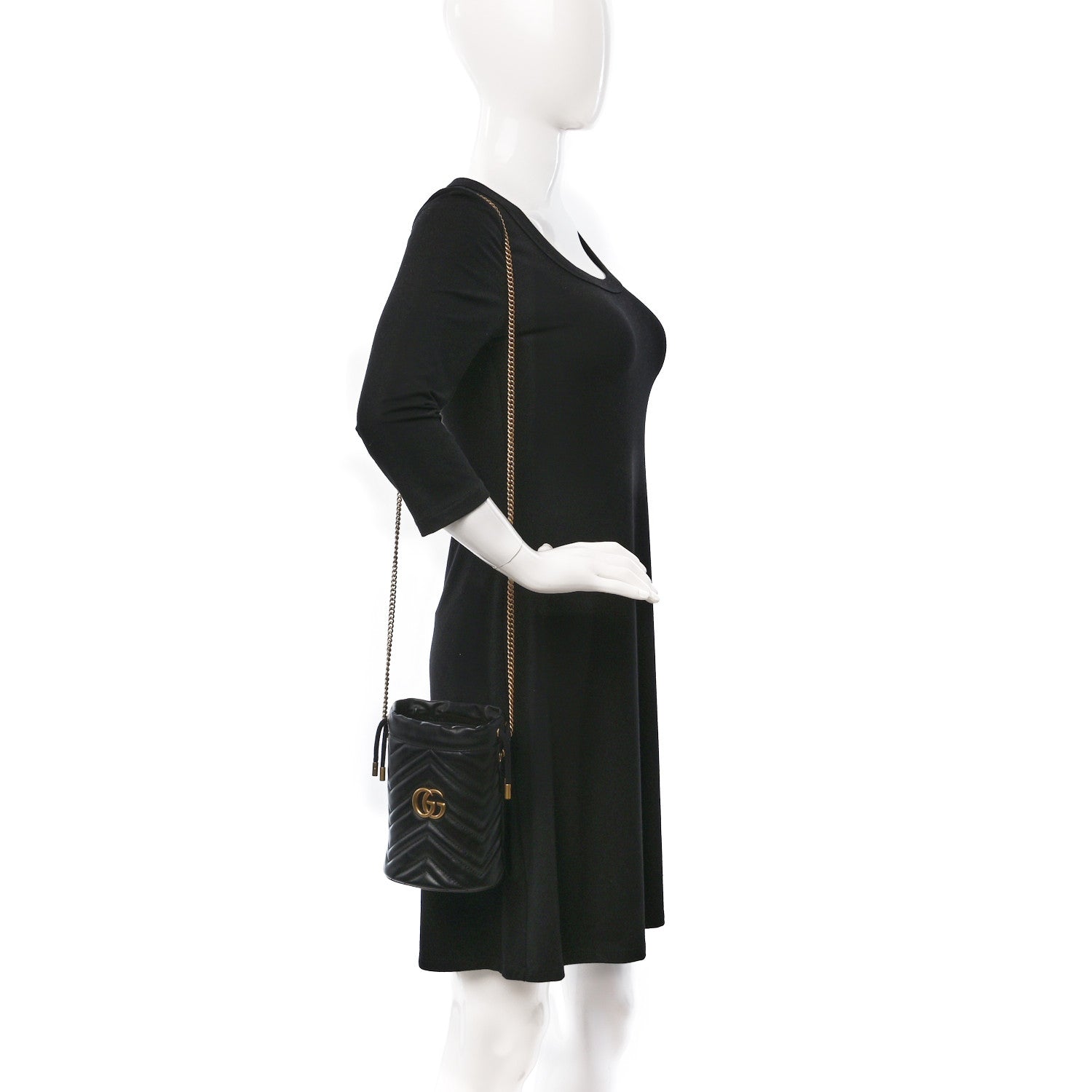 Gucci Calfskin Matelasse Mini GG Marmont 2.0 Bucket Bag Black 2 of 8