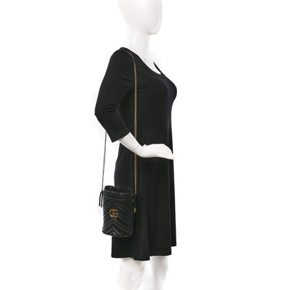 Gucci Calfskin Matelasse Mini GG Marmont 2.0 Bucket Bag Black 2 of 8