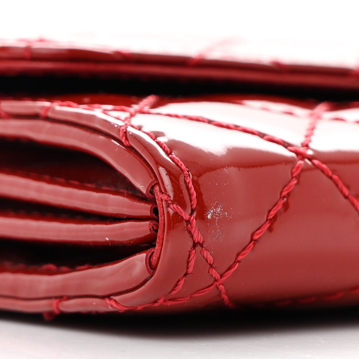 Patent Calfskin Quilted Brilliant East West Flap Clutch Red